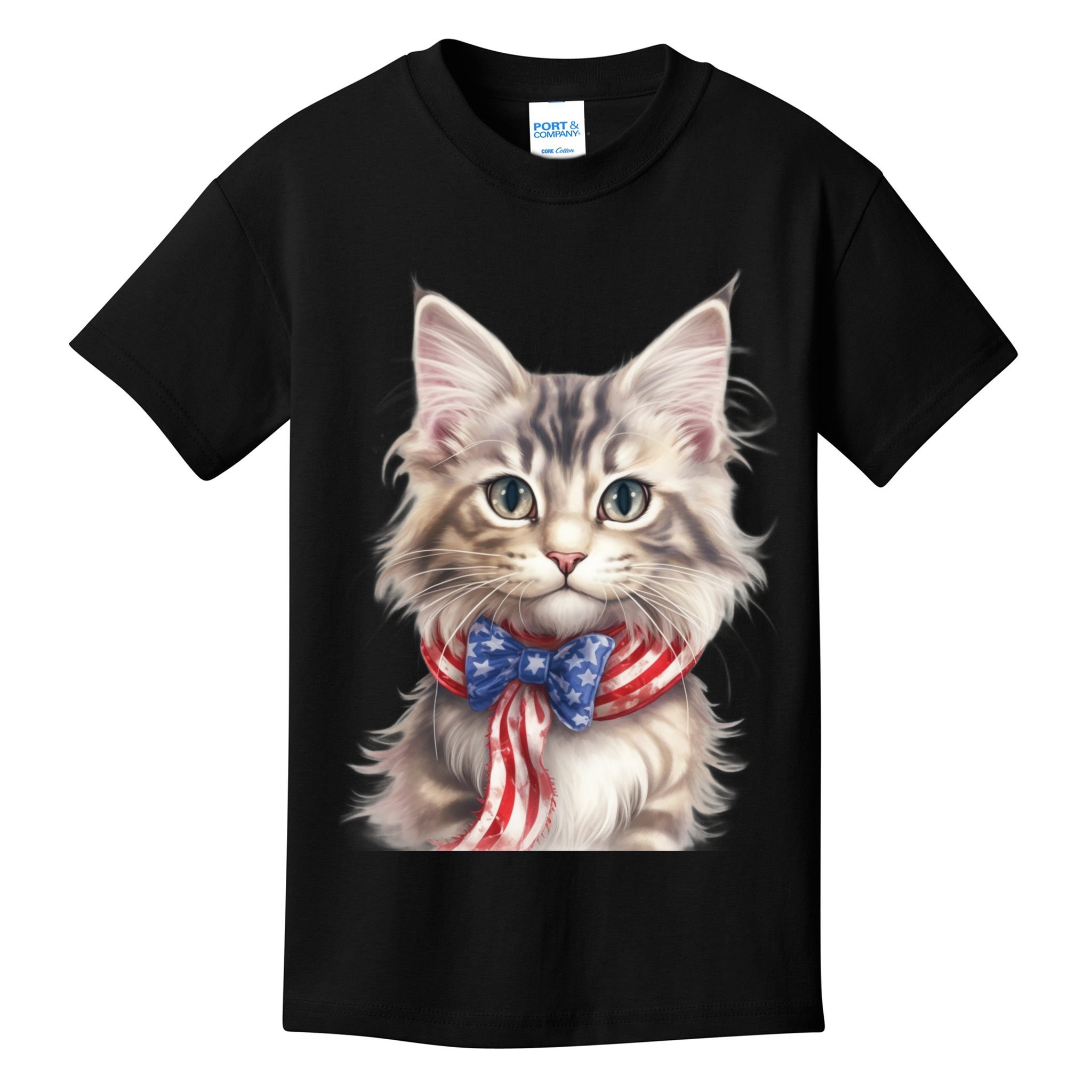 American Cat 4th Of July Cat Patriotic Cats Maine Coon Kitten Kids T-Shirt