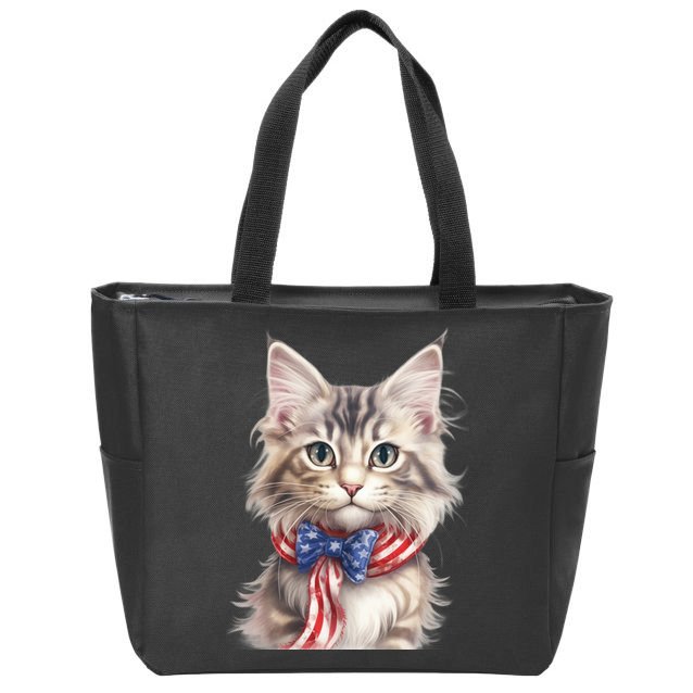 American Cat 4th Of July Cat Patriotic Cats Maine Coon Kitten Zip Tote Bag