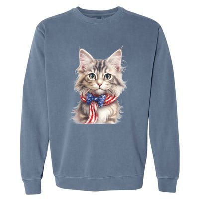 American Cat 4th Of July Cat Patriotic Cats Maine Coon Kitten Garment-Dyed Sweatshirt