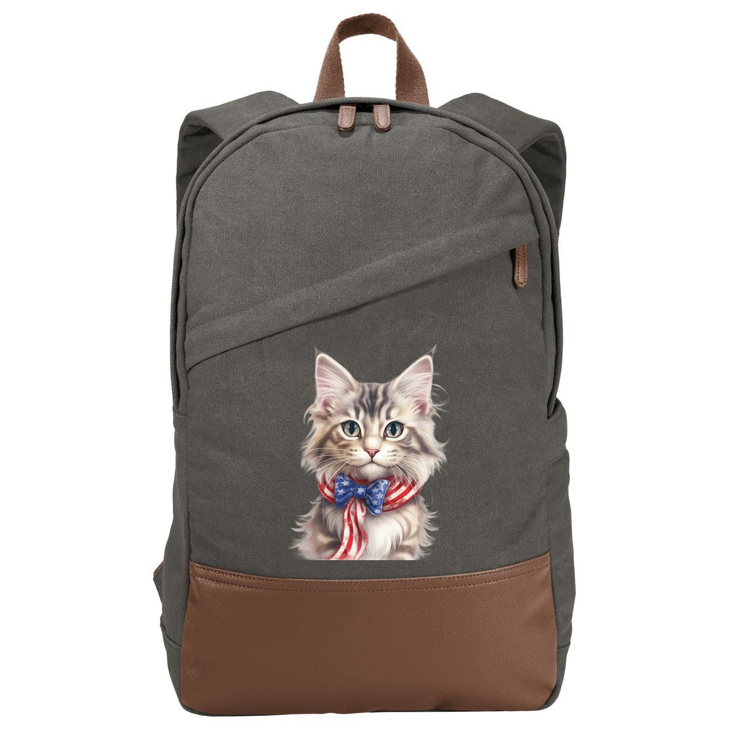 American Cat 4th Of July Cat Patriotic Cats Maine Coon Kitten Cotton Canvas Backpack
