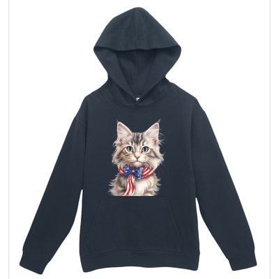 American Cat 4th Of July Cat Patriotic Cats Maine Coon Kitten Urban Pullover Hoodie