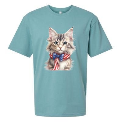 American Cat 4th Of July Cat Patriotic Cats Maine Coon Kitten Sueded Cloud Jersey T-Shirt