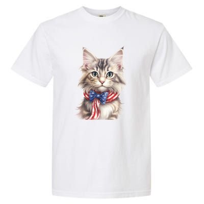 American Cat 4th Of July Cat Patriotic Cats Maine Coon Kitten Garment-Dyed Heavyweight T-Shirt