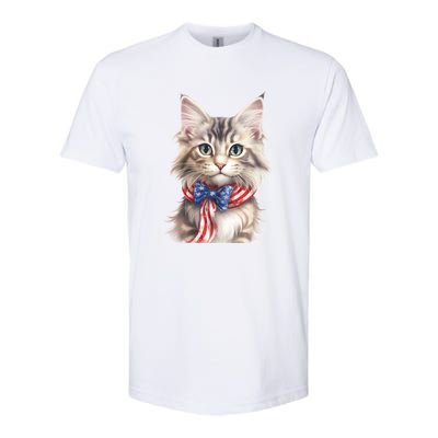 American Cat 4th Of July Cat Patriotic Cats Maine Coon Kitten Softstyle® CVC T-Shirt