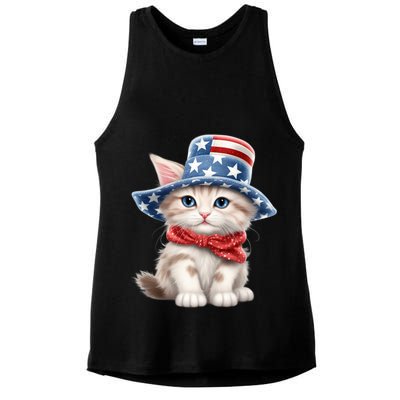American Cat 4th Of July Cat Patriotic Cats Savannah Kitten Ladies PosiCharge Tri-Blend Wicking Tank