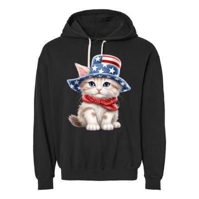 American Cat 4th Of July Cat Patriotic Cats Savannah Kitten Garment-Dyed Fleece Hoodie