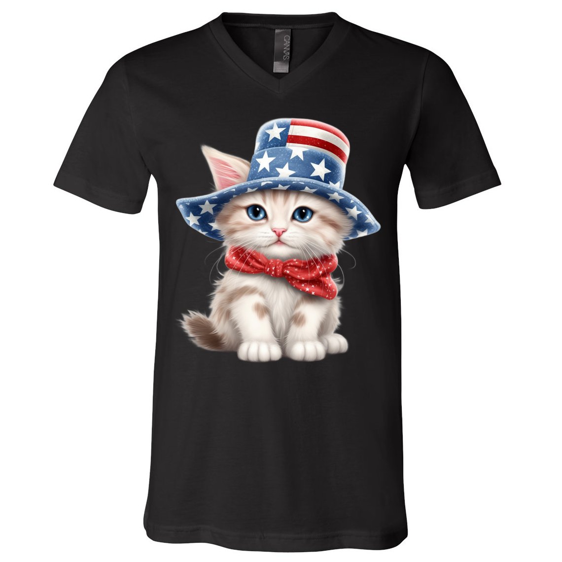 American Cat 4th Of July Cat Patriotic Cats Savannah Kitten V-Neck T-Shirt