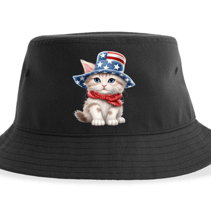American Cat 4th Of July Cat Patriotic Cats Savannah Kitten Sustainable Bucket Hat