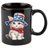 American Cat 4th Of July Cat Patriotic Cats Savannah Kitten 11oz C Handle Ceramic Mug