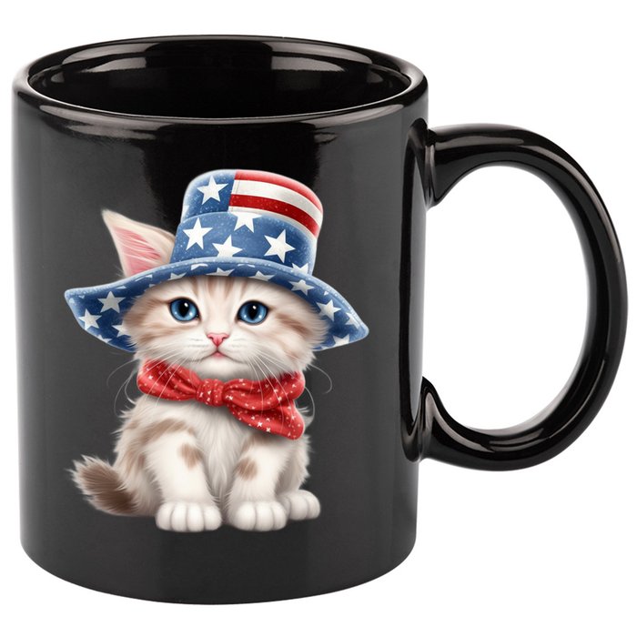 American Cat 4th Of July Cat Patriotic Cats Savannah Kitten 11oz C Handle Ceramic Mug