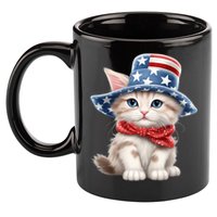 American Cat 4th Of July Cat Patriotic Cats Savannah Kitten 11oz C Handle Ceramic Mug