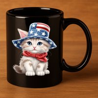 American Cat 4th Of July Cat Patriotic Cats Savannah Kitten 11oz C Handle Ceramic Mug