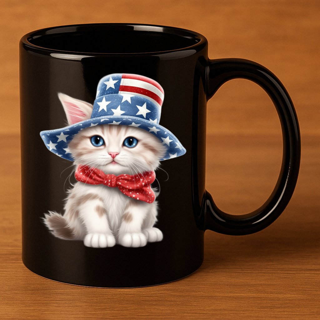 American Cat 4th Of July Cat Patriotic Cats Savannah Kitten 11oz C Handle Ceramic Mug