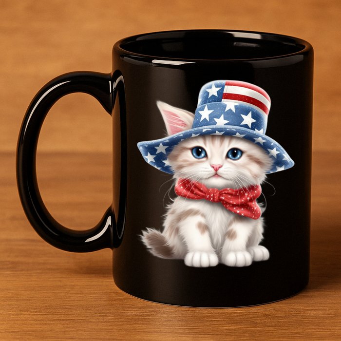 American Cat 4th Of July Cat Patriotic Cats Savannah Kitten 11oz C Handle Ceramic Mug