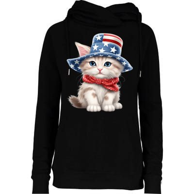 American Cat 4th Of July Cat Patriotic Cats Savannah Kitten Womens Funnel Neck Pullover Hood