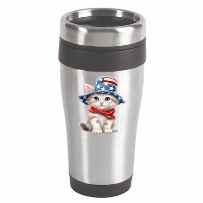 American Cat 4th Of July Cat Patriotic Cats Savannah Kitten 16oz Travel Tumbler