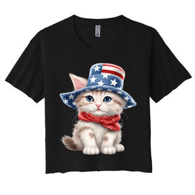 American Cat 4th Of July Cat Patriotic Cats Savannah Kitten Crop Top