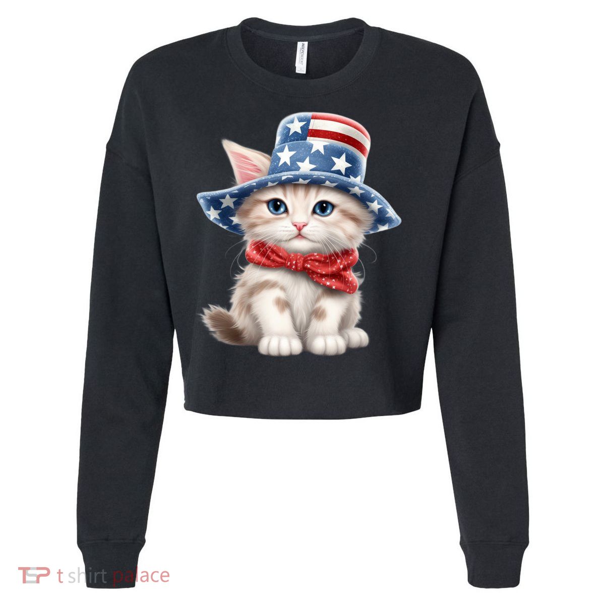 American Cat 4th Of July Cat Patriotic Cats Savannah Kitten Cropped Pullover Crew