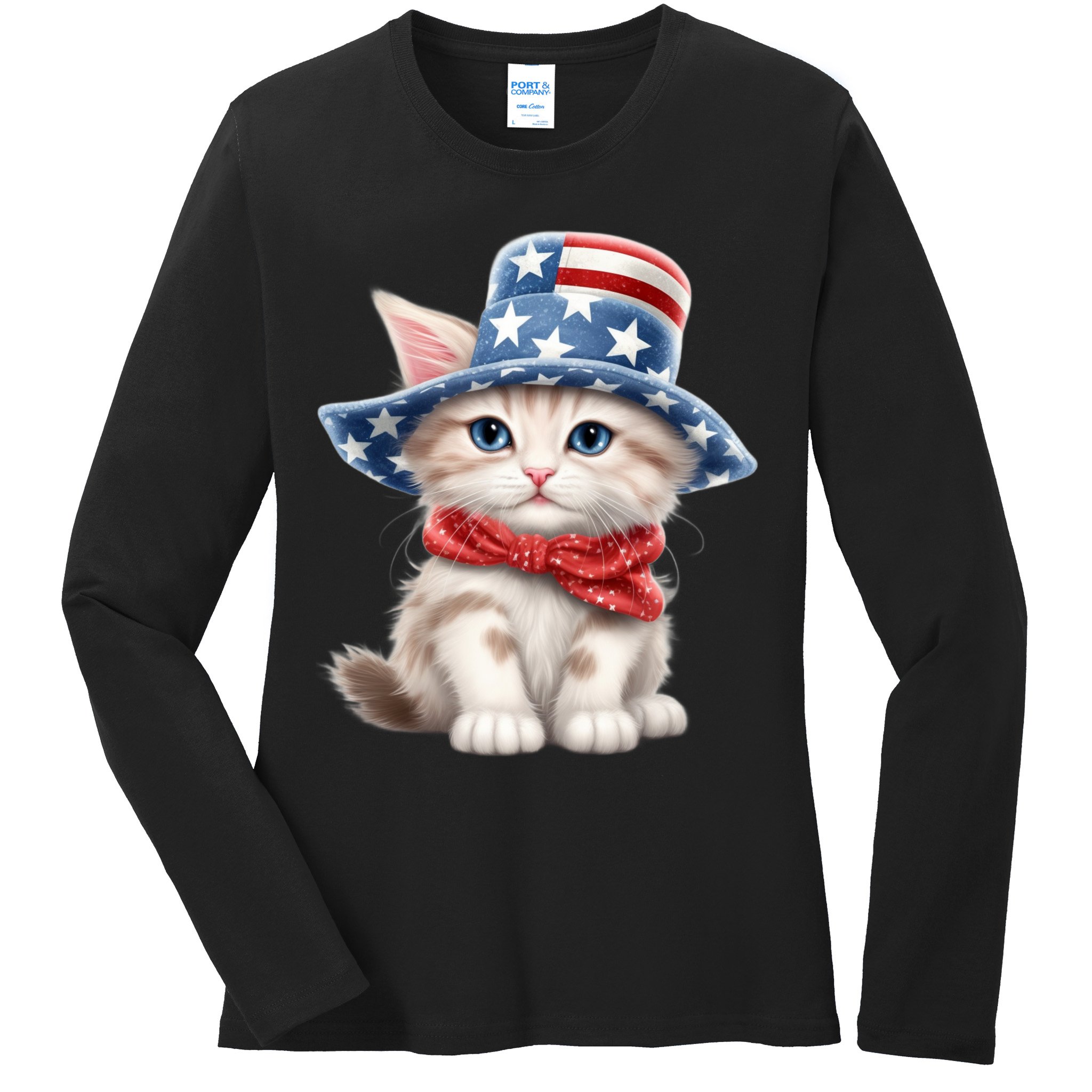 American Cat 4th Of July Cat Patriotic Cats Savannah Kitten Ladies Long Sleeve Shirt