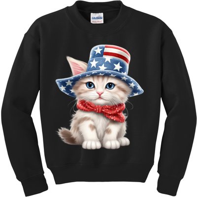 American Cat 4th Of July Cat Patriotic Cats Savannah Kitten Kids Sweatshirt