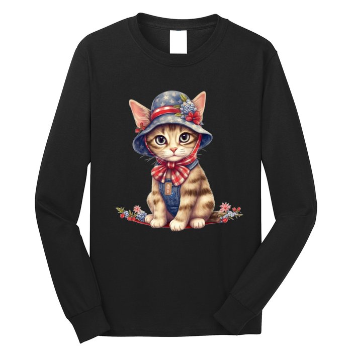 American Cat 4th Of July Cat Patriotic Cats Savannah Kitten Long Sleeve Shirt