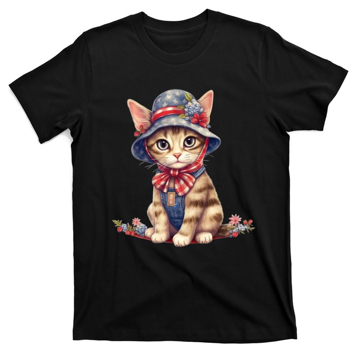 American Cat 4th Of July Cat Patriotic Cats Savannah Kitten T-Shirt