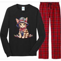 American Cat 4th Of July Cat Patriotic Cats Savannah Kitten Long Sleeve Pajama Set