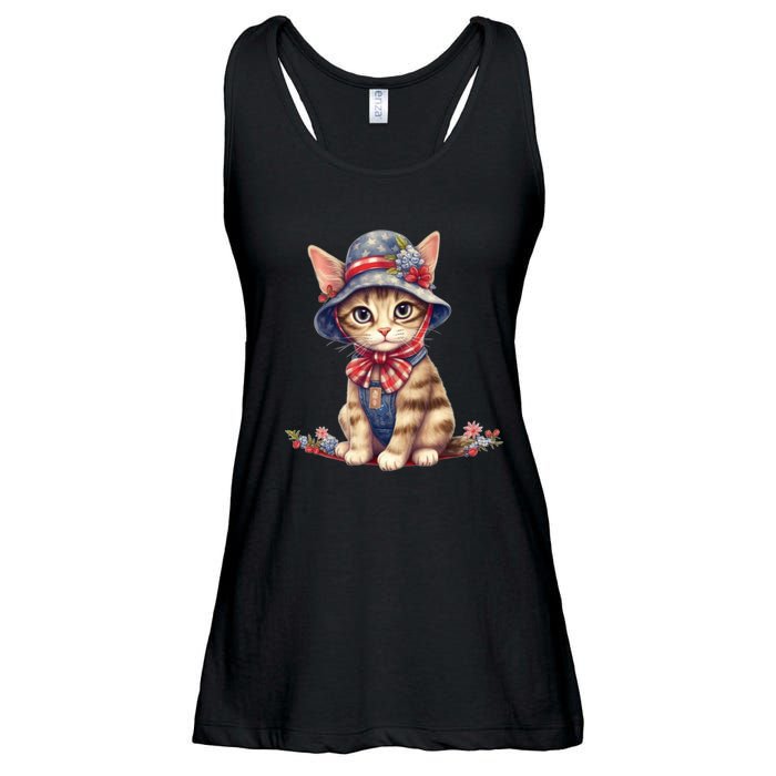 American Cat 4th Of July Cat Patriotic Cats Savannah Kitten Ladies Essential Flowy Tank