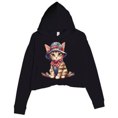 American Cat 4th Of July Cat Patriotic Cats Savannah Kitten Crop Fleece Hoodie