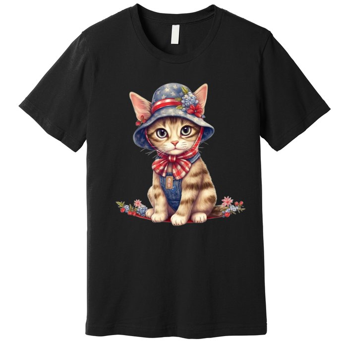 American Cat 4th Of July Cat Patriotic Cats Savannah Kitten Premium T-Shirt