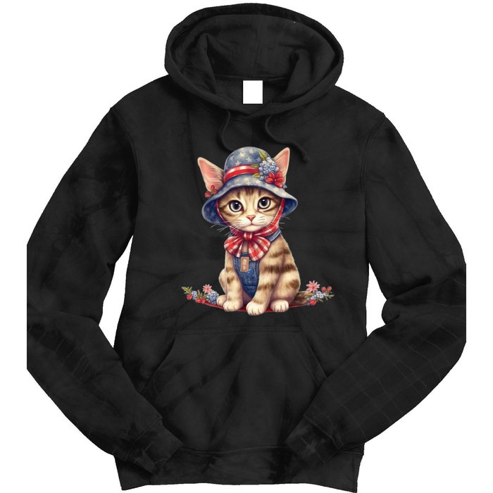 American Cat 4th Of July Cat Patriotic Cats Savannah Kitten Tie Dye Hoodie