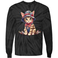 American Cat 4th Of July Cat Patriotic Cats Savannah Kitten Tie-Dye Long Sleeve Shirt