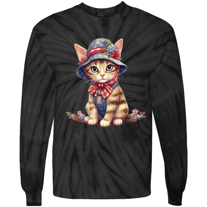 American Cat 4th Of July Cat Patriotic Cats Savannah Kitten Tie-Dye Long Sleeve Shirt