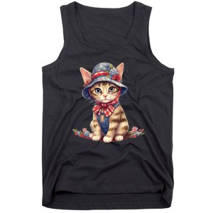 American Cat 4th Of July Cat Patriotic Cats Savannah Kitten Tank Top