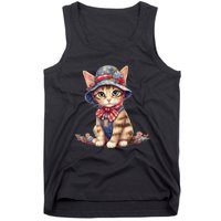 American Cat 4th Of July Cat Patriotic Cats Savannah Kitten Tank Top