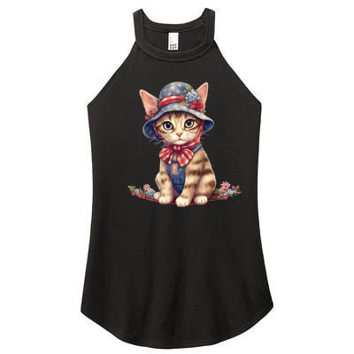 American Cat 4th Of July Cat Patriotic Cats Savannah Kitten Women’s Perfect Tri Rocker Tank