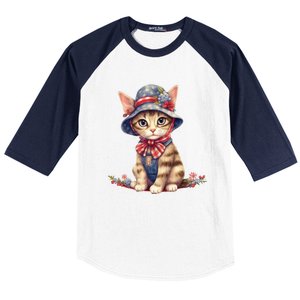 American Cat 4th Of July Cat Patriotic Cats Savannah Kitten Baseball Sleeve Shirt