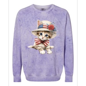 American Cat 4th Of July Cat Patriotic Cats Savannah Kitten Colorblast Crewneck Sweatshirt