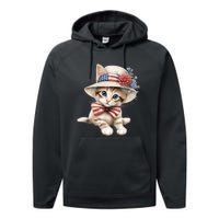 American Cat 4th Of July Cat Patriotic Cats Savannah Kitten Performance Fleece Hoodie