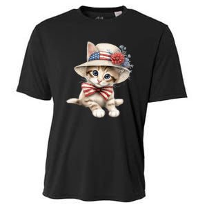 American Cat 4th Of July Cat Patriotic Cats Savannah Kitten Cooling Performance Crew T-Shirt