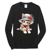 American Cat 4th Of July Cat Patriotic Cats Savannah Kitten Tall Long Sleeve T-Shirt