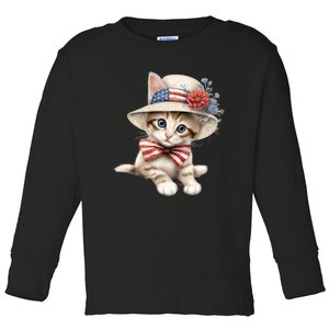 American Cat 4th Of July Cat Patriotic Cats Savannah Kitten Toddler Long Sleeve Shirt