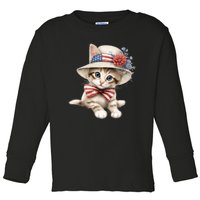 American Cat 4th Of July Cat Patriotic Cats Savannah Kitten Toddler Long Sleeve Shirt