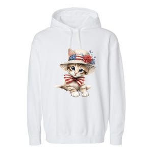 American Cat 4th Of July Cat Patriotic Cats Savannah Kitten Garment-Dyed Fleece Hoodie