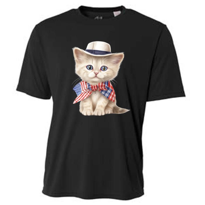 American Cat 4th Of July Cat Patriotic Cats Scottish Straight Kitten Cooling Performance Crew T-Shirt