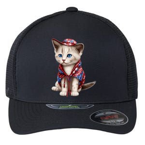 American Cat 4th Of July Cat Patriotic Cats Somali Kitten Flexfit Unipanel Trucker Cap