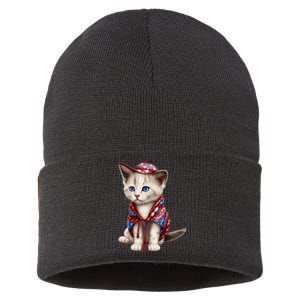 American Cat 4th Of July Cat Patriotic Cats Somali Kitten Sustainable Knit Beanie