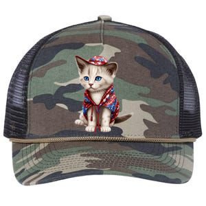 American Cat 4th Of July Cat Patriotic Cats Somali Kitten Retro Rope Trucker Hat Cap