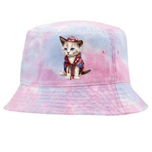 American Cat 4th Of July Cat Patriotic Cats Somali Kitten Tie-Dyed Bucket Hat