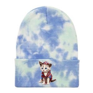 American Cat 4th Of July Cat Patriotic Cats Somali Kitten Tie Dye 12in Knit Beanie